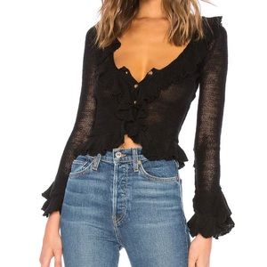LPA Ruffle Sweater Cardigan in Black